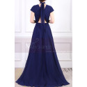 Chiffon Cut Out Back Long Blue Evening Dress With Small Train - Ref L1961 - 06