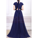 Robe Bleu Longue Pour Soirée Avec Découpe Au Dos Et Petite Traîne - Ref L1961 - 06