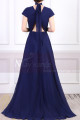 Chiffon Cut Out Back Long Blue Evening Dress With Small Train - Ref L1961 - 06