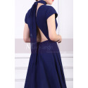 Robe Bleu Longue Pour Soirée Avec Découpe Au Dos Et Petite Traîne - Ref L1961 - 03