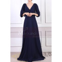 V-Neck Blue Long Sleeve Maxi Dress For Ceremony - Ref L1962 - 02