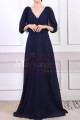 V-Neck Blue Long Sleeve Maxi Dress For Ceremony - Ref L1962 - 02