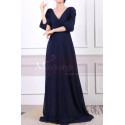 V-Neck Blue Long Sleeve Maxi Dress For Ceremony - Ref L1962 - 03