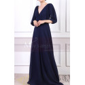 V-Neck Blue Long Sleeve Maxi Dress For Ceremony - Ref L1962 - 05