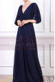 V-Neck Blue Long Sleeve Maxi Dress For Ceremony - Ref L1962 - 06