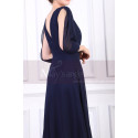 V-Neck Blue Long Sleeve Maxi Dress For Ceremony - Ref L1962 - 07