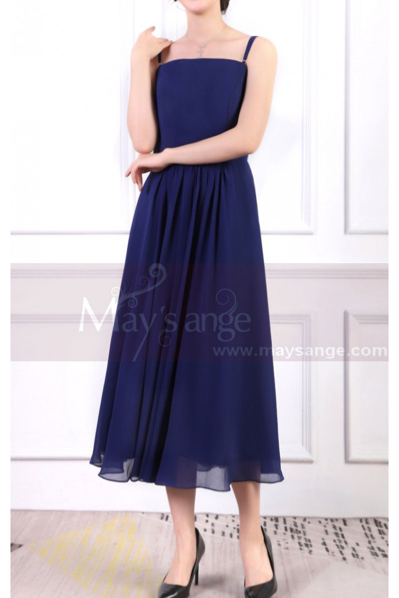 Blue Dress For Birthday Party With Thin Straps And Elastic Back - Ref L1963 - 01