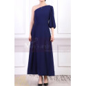 Robe Témoin Mariage Bleu Longue Asymétrique Une manche Longue - Ref L1965 - 02