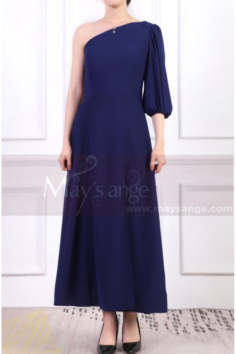 One Sleeve Asymmetrical Blue Wedding ...