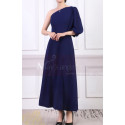 Robe Témoin Mariage Bleu Longue Asymétrique Une manche Longue - Ref L1965 - 04