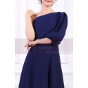 Robe Témoin Mariage Bleu Longue Asymétrique Une manche Longue - Ref L1965 - 06