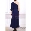 Robe Témoin Mariage Bleu Longue Asymétrique Une manche Longue - Ref L1965 - 03