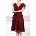 Ruched Bodice Short Burgundy Chiffon Prom dresses Tie Belt - Ref C914 - 05