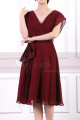 Ruched Bodice Short Burgundy Chiffon Prom dresses Tie Belt - Ref C914 - 05