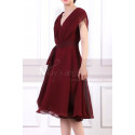 Ruched Bodice Short Burgundy Chiffon Prom dresses Tie Belt - Ref C914 - 06