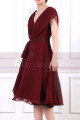 Ruched Bodice Short Burgundy Chiffon Prom dresses Tie Belt - Ref C914 - 06