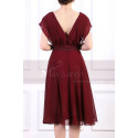 Ruched Bodice Short Burgundy Chiffon Prom dresses Tie Belt - Ref C914 - 03