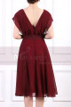 Ruched Bodice Short Burgundy Chiffon Prom dresses Tie Belt - Ref C914 - 03