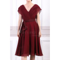 Ruched Bodice Short Burgundy Chiffon Prom dresses Tie Belt - Ref C914 - 04