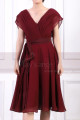 Ruched Bodice Short Burgundy Chiffon Prom dresses Tie Belt - Ref C914 - 04