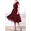 Ruched Bodice Short Burgundy Chiffon Prom dresses Tie Belt - Ref C914 - 07