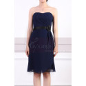 Strapless Short Navy Dress Chiffon Black Flower Belt - Ref C915 - 05