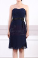 Strapless Short Navy Dress Chiffon Black Flower Belt - Ref C915 - 05