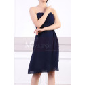 Strapless Short Navy Dress Chiffon Black Flower Belt - Ref C915 - 03