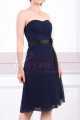 Strapless Short Navy Dress Chiffon Black Flower Belt - Ref C915 - 02