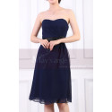 Strapless Short Navy Dress Chiffon Black Flower Belt - Ref C915 - 04