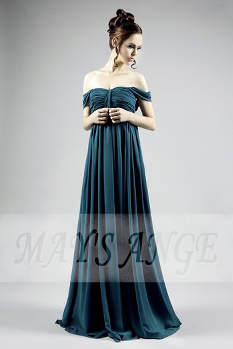 Green-Blue Chiffon Off-The-Shoulder Plus-Size Dress - Ref L022 - 01