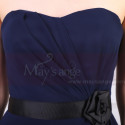 Robe Bustier Courte Bleu Mousseline Ceinture A Fleur Noire - Ref C915 - 07