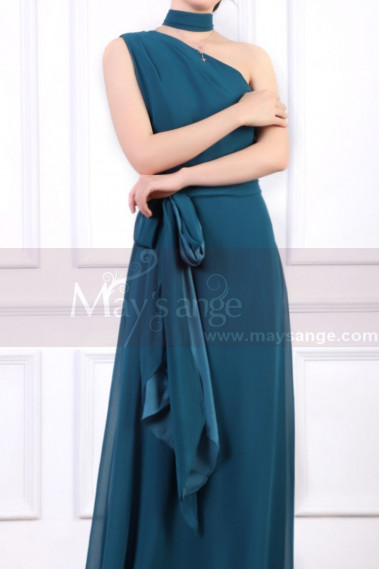 Long Asymmetrical Petrol Blue Women's Ceremony Dress With Matching Belt And Necklace - L1966 #1