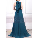 Long Asymmetrical Petrol Blue Women's Ceremony Dress With Matching Belt And Necklace - Ref L1966 - 03