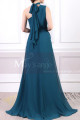 Long Asymmetrical Petrol Blue Women's Ceremony Dress With Matching Belt And Necklace - Ref L1966 - 03