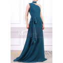 Long Asymmetrical Petrol Blue Women's Ceremony Dress With Matching Belt And Necklace - Ref L1966 - 06