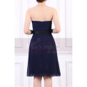 Strapless Short Navy Dress Chiffon Black Flower Belt - Ref C915 - 06