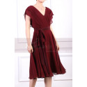 Ruched Bodice Short Burgundy Chiffon Prom dresses Tie Belt - Ref C914 - 02