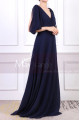 V-Neck Blue Long Sleeve Maxi Dress For Ceremony - Ref L1962 - 08