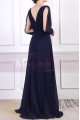 V-Neck Blue Long Sleeve Maxi Dress For Ceremony - Ref L1962 - 09