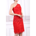 One Shoulder Lace Red Cocktail Dress Short With Satin Belt - Ref C918 - 02