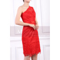 Robe Rouge Soirée Courte Asymétrique En Dentelle - Ref C918 - 02