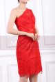 One Shoulder Lace Red Cocktail Dress Short With Satin Belt - Ref C918 - 02