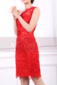 One Shoulder Lace Red Cocktail Dress Short With Satin Belt - Ref C918 - 03