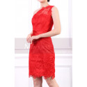 One Shoulder Lace Red Cocktail Dress Short With Satin Belt - Ref C918 - 04