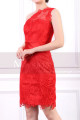 One Shoulder Lace Red Cocktail Dress Short With Satin Belt - Ref C918 - 04