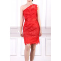 Robe Rouge Soirée Courte Asymétrique En Dentelle - Ref C918 - 05