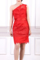 One Shoulder Lace Red Cocktail Dress Short With Satin Belt - Ref C918 - 05