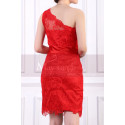One Shoulder Lace Red Cocktail Dress Short With Satin Belt - Ref C918 - 06