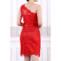 Robe Rouge Soirée Courte Asymétrique En Dentelle - Ref C918 - 06